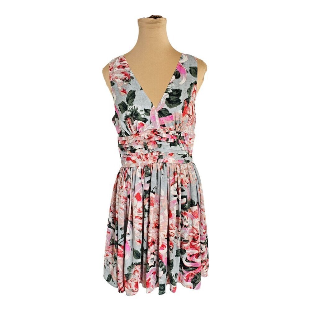 BB Dakota Pink Grey Painterly Fit & Flare Mini Dress Sz 8